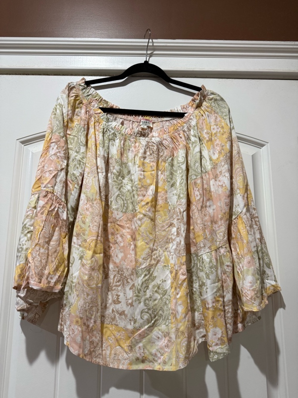 ANDREE BY UNIT Pastel Paisley Off-Shoulder Tunic in Pink, Yellow, Cream, Sage